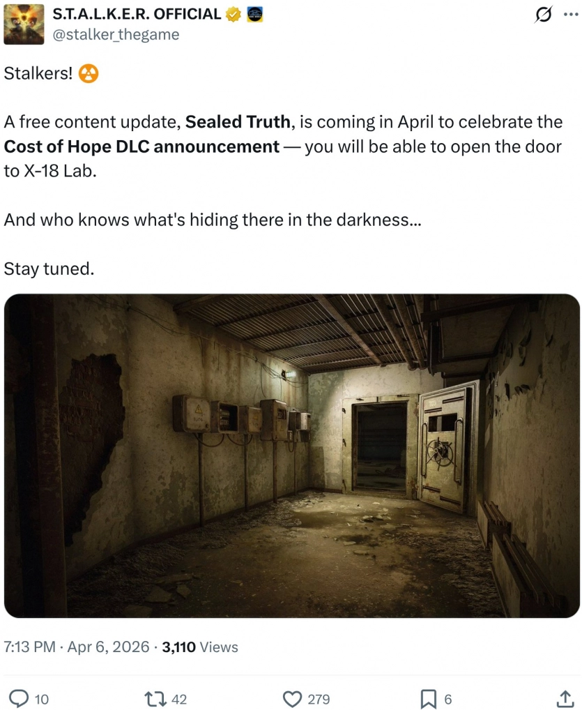 GSC Game World готує безкоштовне оновлення Sealed Truth для S.T.A.L.K.E.R. 2 — лабораторія X-18 стане доступною. 2