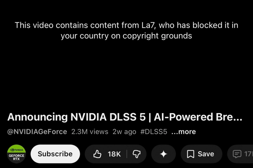 Італійський канал викрав трейлер NVIDIA про DLSS 5 на 2,3 мільйона і заблокував його на YouTube. 1