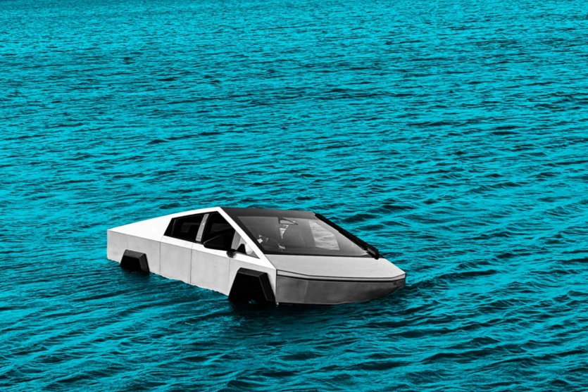 Амфібія чи ні? Власник Cybertruck заїхав у водойму, щоб перевірити слова Ілона Маска про "човен". 1