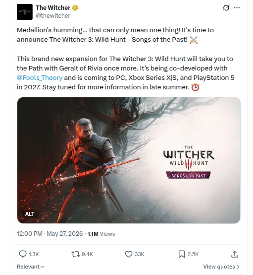CD Projekt RED офіційно оголосила про нове DLC для "Відьмака 3": Пісні минулого 2
