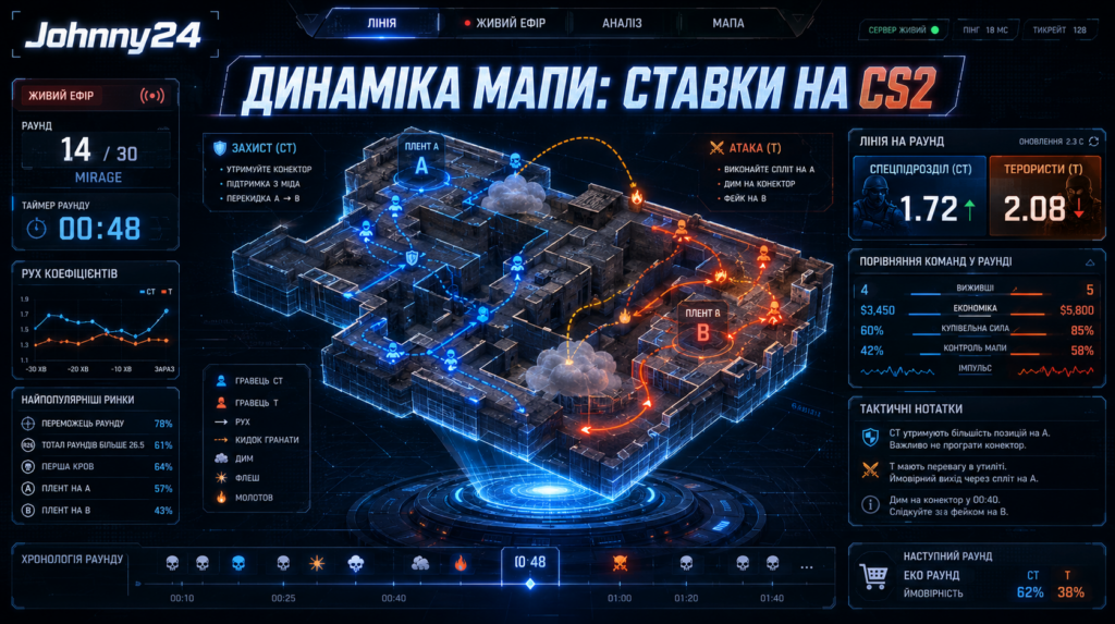 Динаміка мапи в лінії Джоні 24 для ставок на CS2 1