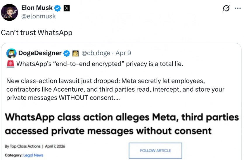 Ілон Маск критикує WhatsApp і Signal: X офіційно презентує свій месенджер XChat 3