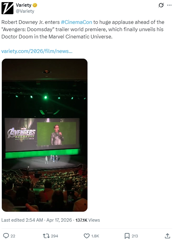 Перший повнометражний трейлер "Месників: Судний день" був показаний на CinemaCon. 2