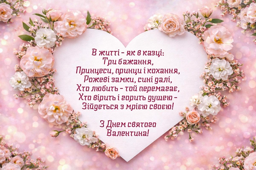 З Днем святого Валентина 2026: побажання, які скажуть більше, ніж тисяча слів